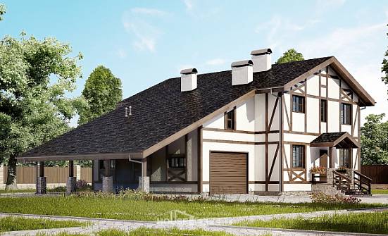 250-002-Л Проект двухэтажного дома с мансардой и гаражом, современный загородный дом из кирпича Комсомольск-на-Амуре | Проекты домов от House Expert