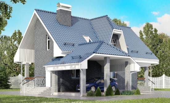 125-002-Л Проект двухэтажного дома с мансардой и гаражом, компактный домик из блока Комсомольск-на-Амуре | Проекты домов от House Expert