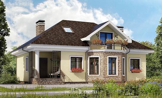 150-008-Л Проект двухэтажного дома с мансардным этажом, уютный домик из арболита Комсомольск-на-Амуре | Проекты домов от House Expert