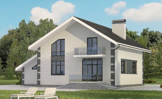 180-001-П Проект двухэтажного дома с мансардным этажом и гаражом, бюджетный домик из поризованных блоков Комсомольск-на-Амуре | Проекты домов от House Expert
