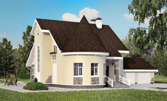 275-001-Л Проект двухэтажного дома мансардой и гаражом, просторный коттедж из кирпича Комсомольск-на-Амуре | Проекты домов от House Expert
