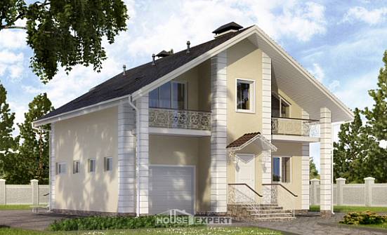 150-002-Л Проект двухэтажного дома с мансардой и гаражом, небольшой загородный дом из бризолита Комсомольск-на-Амуре | Проекты домов от House Expert