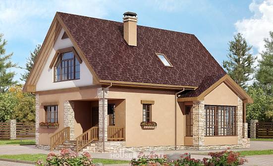 140-002-П Проект двухэтажного дома с мансардой, доступный загородный дом из поризованных блоков Комсомольск-на-Амуре | Проекты домов от House Expert