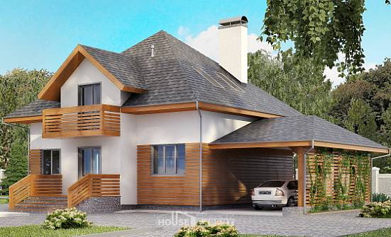 155-004-П Проект двухэтажного дома мансардой и гаражом, недорогой загородный дом из пеноблока Комсомольск-на-Амуре | Проекты домов от House Expert