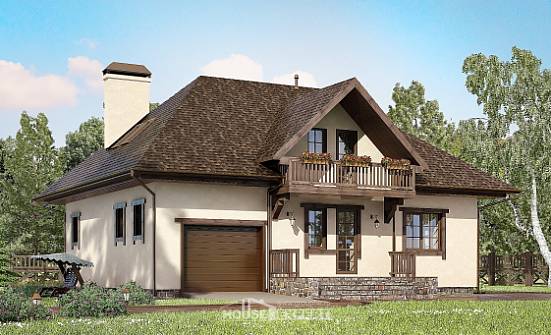 200-001-Л Проект двухэтажного дома мансардный этаж, гараж, классический загородный дом из бризолита Комсомольск-на-Амуре | Проекты домов от House Expert