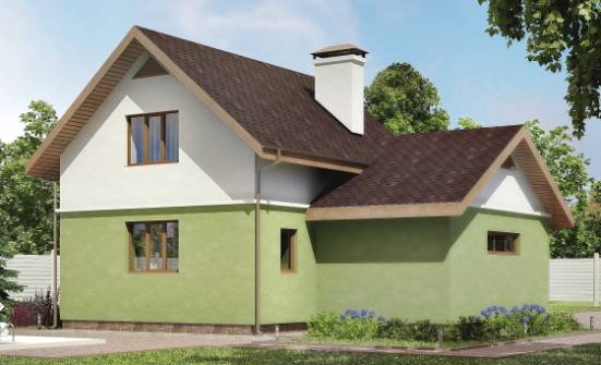 120-002-П Проект двухэтажного дома с мансардой и гаражом, экономичный домик из пеноблока Комсомольск-на-Амуре | Проекты домов от House Expert