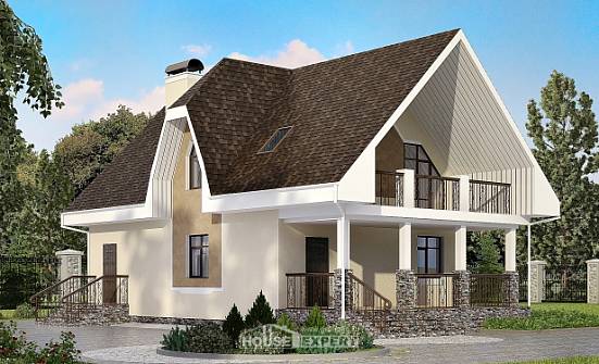 125-001-Л Проект двухэтажного дома с мансардным этажом, компактный дом из блока Комсомольск-на-Амуре | Проекты домов от House Expert