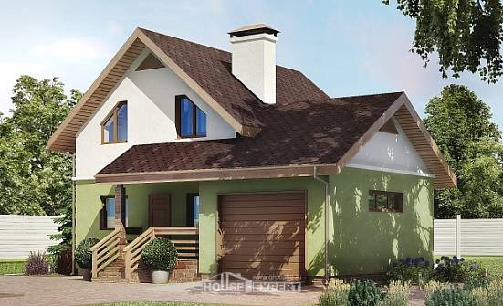 120-002-П Проект двухэтажного дома с мансардой и гаражом, экономичный домик из пеноблока Комсомольск-на-Амуре | Проекты домов от House Expert