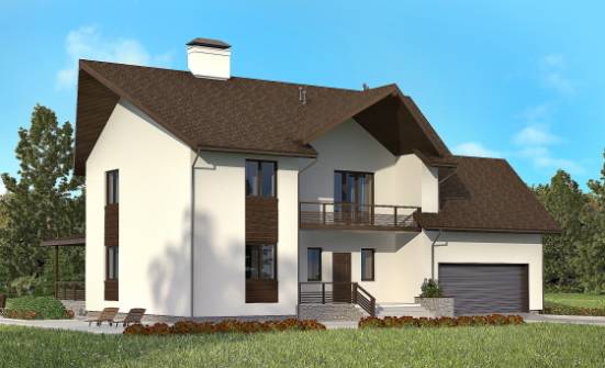 300-002-П Проект двухэтажного дома с мансардным этажом, гараж, уютный коттедж из арболита Комсомольск-на-Амуре | Проекты домов от House Expert