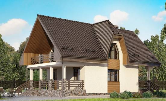 150-001-Л Проект двухэтажного дома мансардой, гараж, простой домик из пеноблока Комсомольск-на-Амуре | Проекты домов от House Expert