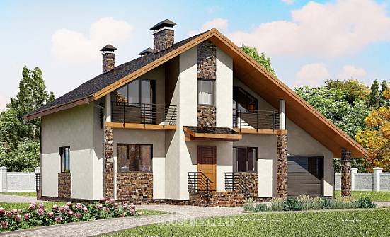 180-008-П Проект двухэтажного дома мансардой и гаражом, классический дом из блока Комсомольск-на-Амуре | Проекты домов от House Expert