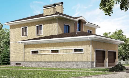 350-002-Л Проект трехэтажного дома и гаражом, большой коттедж из кирпича Комсомольск-на-Амуре | Проекты домов от House Expert