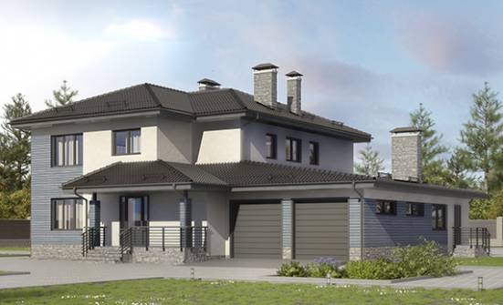 340-005-П Проект двухэтажного дома и гаражом, современный коттедж из газобетона Комсомольск-на-Амуре | Проекты домов от House Expert