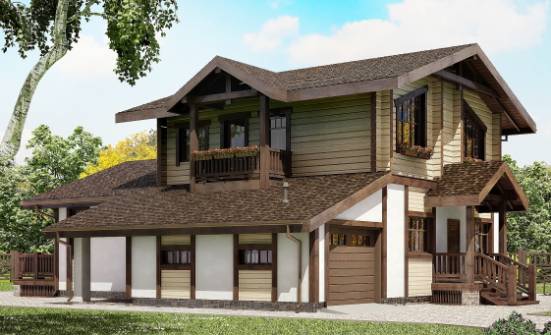190-004-П Проект двухэтажного дома мансардой, гараж, средний дом из блока из дерева Комсомольск-на-Амуре | Проекты домов от House Expert