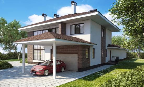 340-001-П Проект двухэтажного дома и гаражом, красивый коттедж из кирпича Комсомольск-на-Амуре | Проекты домов от House Expert