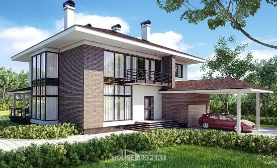 340-001-П Проект двухэтажного дома и гаражом, красивый коттедж из кирпича Комсомольск-на-Амуре | Проекты домов от House Expert