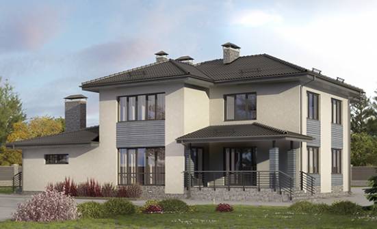 340-005-П Проект двухэтажного дома и гаражом, современный коттедж из газобетона Комсомольск-на-Амуре | Проекты домов от House Expert