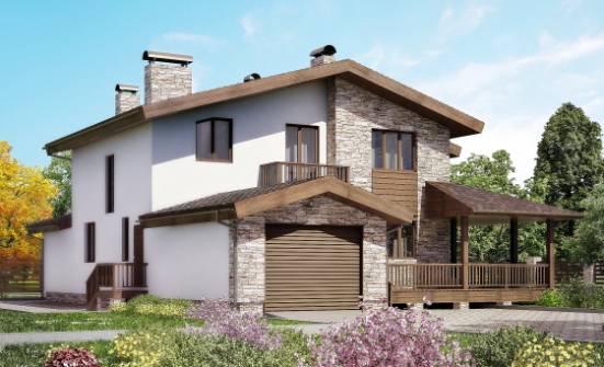 220-001-П Проект двухэтажного дома с мансардным этажом, гараж, красивый домик из теплоблока Комсомольск-на-Амуре | Проекты домов от House Expert
