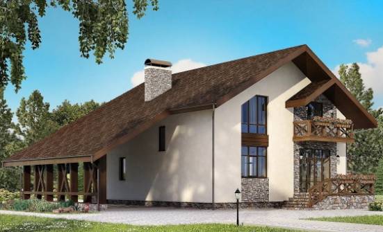 155-007-П Проект двухэтажного дома с мансардным этажом, гараж, недорогой домик из теплоблока Комсомольск-на-Амуре | Проекты домов от House Expert