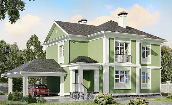 170-001-Л Проект двухэтажного дома и гаражом, недорогой домик из газобетона Комсомольск-на-Амуре | Проекты домов от House Expert