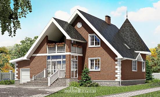 220-002-Л Проект двухэтажного дома мансардный этаж, гараж, простой загородный дом из блока Комсомольск-на-Амуре | Проекты домов от House Expert