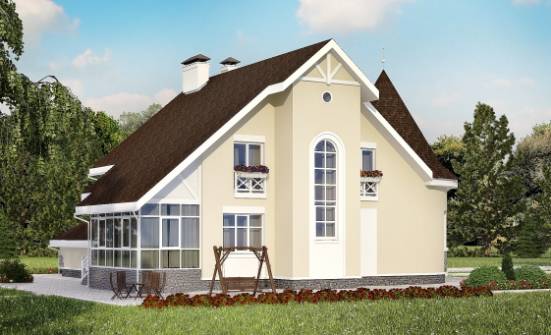 275-001-Л Проект двухэтажного дома мансардой и гаражом, просторный коттедж из кирпича Комсомольск-на-Амуре | Проекты домов от House Expert
