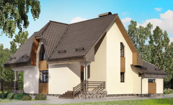 150-001-Л Проект двухэтажного дома мансардой, гараж, простой домик из пеноблока Комсомольск-на-Амуре | Проекты домов от House Expert