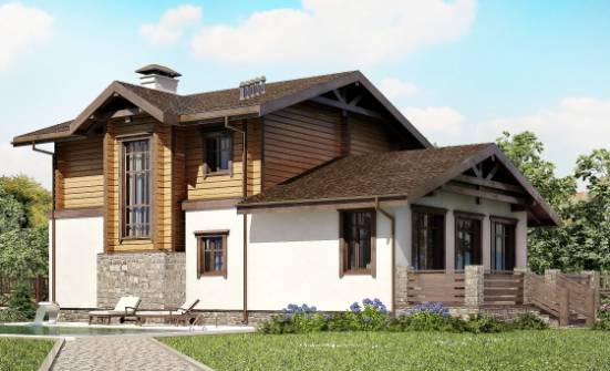 170-004-Л Проект двухэтажного дома мансардой и гаражом, бюджетный коттедж из твинблока из бревен Комсомольск-на-Амуре | Проекты домов от House Expert