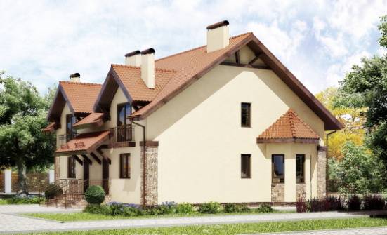 240-001-П Проект двухэтажного дома с мансардой, красивый загородный дом из пеноблока Комсомольск-на-Амуре | Проекты домов от House Expert