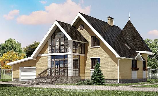 250-001-Л Проект двухэтажного дома с мансардным этажом и гаражом, уютный загородный дом из керамзитобетонных блоков Комсомольск-на-Амуре | Проекты домов от House Expert