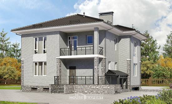 275-004-П Проект трехэтажного дома и гаражом, уютный дом из кирпича Комсомольск-на-Амуре | Проекты домов от House Expert