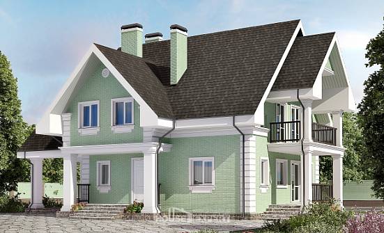 140-003-Л Проект двухэтажного дома с мансардой, гараж, уютный дом из бризолита Комсомольск-на-Амуре | Проекты домов от House Expert