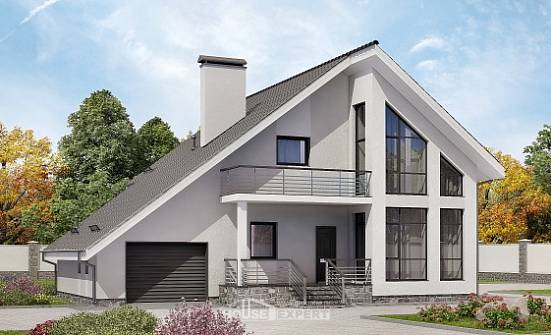 200-007-Л Проект двухэтажного дома мансардой и гаражом, классический домик из поризованных блоков Комсомольск-на-Амуре | Проекты домов от House Expert
