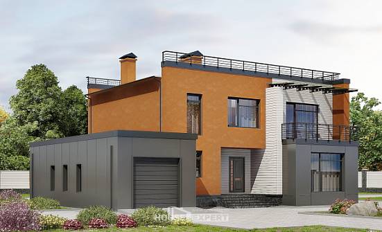 260-002-Л Проект двухэтажного дома и гаражом, огромный коттедж из керамзитобетонных блоков Комсомольск-на-Амуре | Проекты домов от House Expert