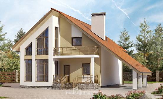 170-009-П Проект двухэтажного дома с мансардным этажом, гараж, бюджетный дом из газобетона Комсомольск-на-Амуре | Проекты домов от House Expert