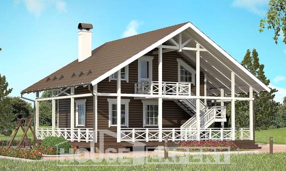 080-001-П Проект двухэтажного дома с мансардой, доступный коттедж из бревен, Комсомольск-на-Амуре