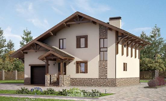 190-007-Л Проект двухэтажного дома с мансардой, гараж, красивый домик из кирпича Комсомольск-на-Амуре | Проекты домов от House Expert