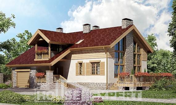 165-002-П Проект двухэтажного дома с мансардой, гараж, компактный загородный дом из поризованных блоков Комсомольск-на-Амуре, House Expert