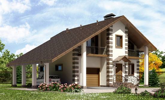 150-003-Л Проект двухэтажного дома с мансардным этажом, гараж, скромный коттедж из дерева Комсомольск-на-Амуре | Проекты домов от House Expert