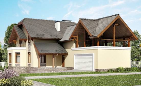 255-003-П Проект трехэтажного дома мансардой и гаражом, классический коттедж из теплоблока Комсомольск-на-Амуре | Проекты домов от House Expert