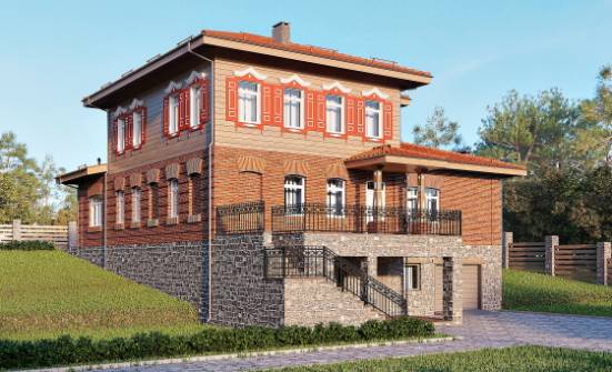 380-002-Л Проект трехэтажного дома и гаражом, уютный коттедж из кирпича Комсомольск-на-Амуре | Проекты домов от House Expert