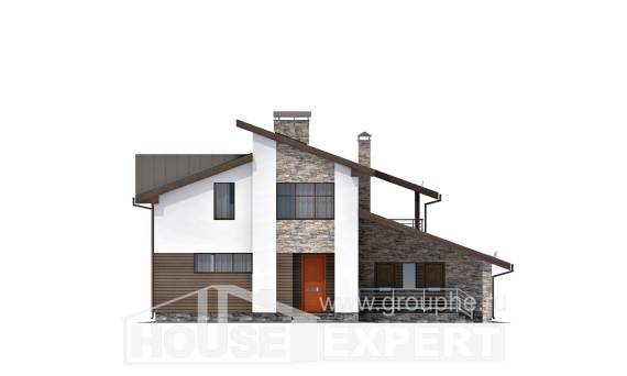200-010-П Проект двухэтажного дома с мансардой и гаражом, красивый коттедж из пеноблока Комсомольск-на-Амуре, House Expert