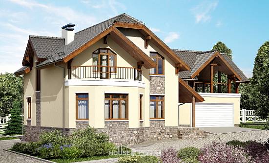 255-003-П Проект трехэтажного дома мансардой, гараж, средний домик из твинблока Комсомольск-на-Амуре | Проекты домов от House Expert