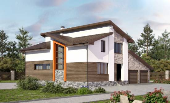 240-004-П Проект двухэтажного дома с мансардным этажом и гаражом, современный загородный дом из теплоблока Комсомольск-на-Амуре | Проекты домов от House Expert