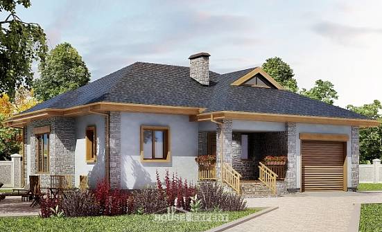 130-006-П Проект одноэтажного дома и гаражом, бюджетный загородный дом из пеноблока, Комсомольск-на-Амуре