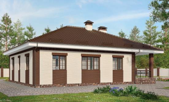 160-015-П Проект одноэтажного дома и гаражом, небольшой загородный дом из теплоблока Комсомольск-на-Амуре | Проекты одноэтажных домов от House Expert