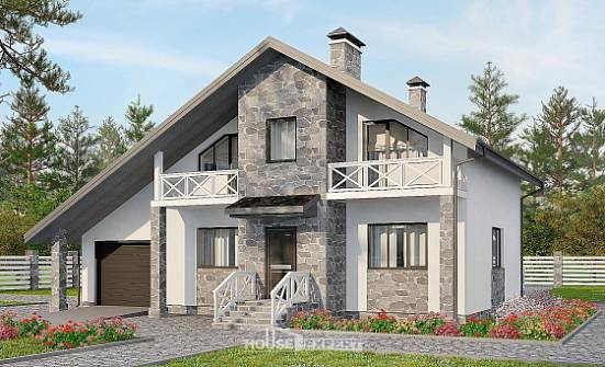 180-017-Л Проект двухэтажного дома с мансардой, гараж, простой домик из твинблока Комсомольск-на-Амуре | Проекты домов от House Expert