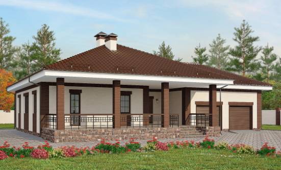 160-015-П Проект одноэтажного дома и гаражом, небольшой загородный дом из теплоблока Комсомольск-на-Амуре | Проекты одноэтажных домов от House Expert