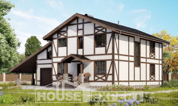 250-002-Л Проект двухэтажного дома с мансардой и гаражом, простой домик из кирпича Комсомольск-на-Амуре, House Expert