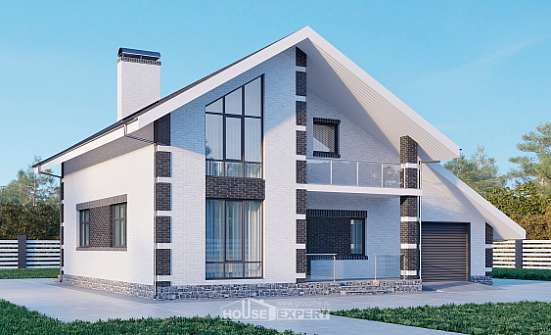 190-008-П Проект двухэтажного дома с мансардным этажом, гараж, простой домик из газосиликатных блоков, Комсомольск-на-Амуре